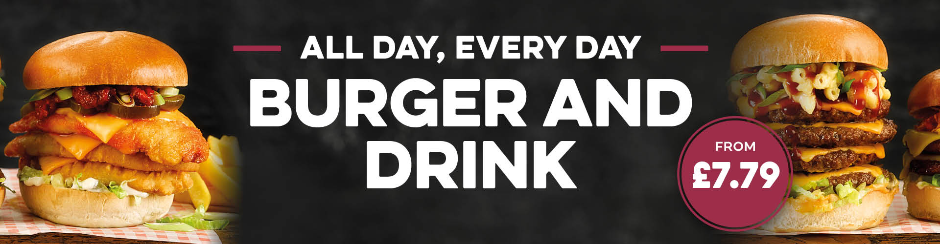 Enjoy a burger and a soft drink from just £7.79